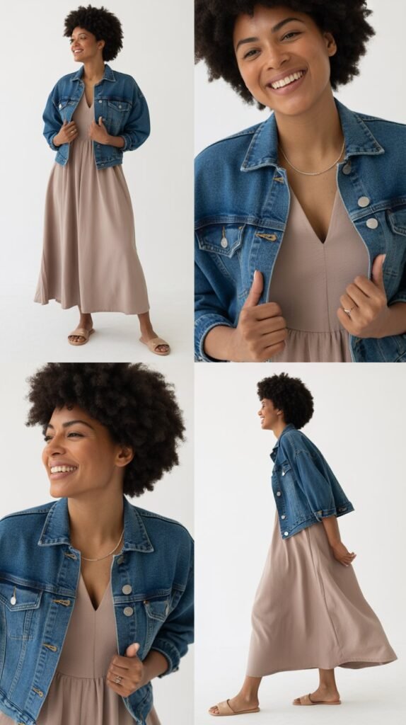  Flowy Maxi Dress with Denim Jacket