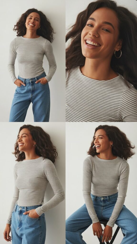 Striped Long-Sleeve Top with Boyfriend Jeans