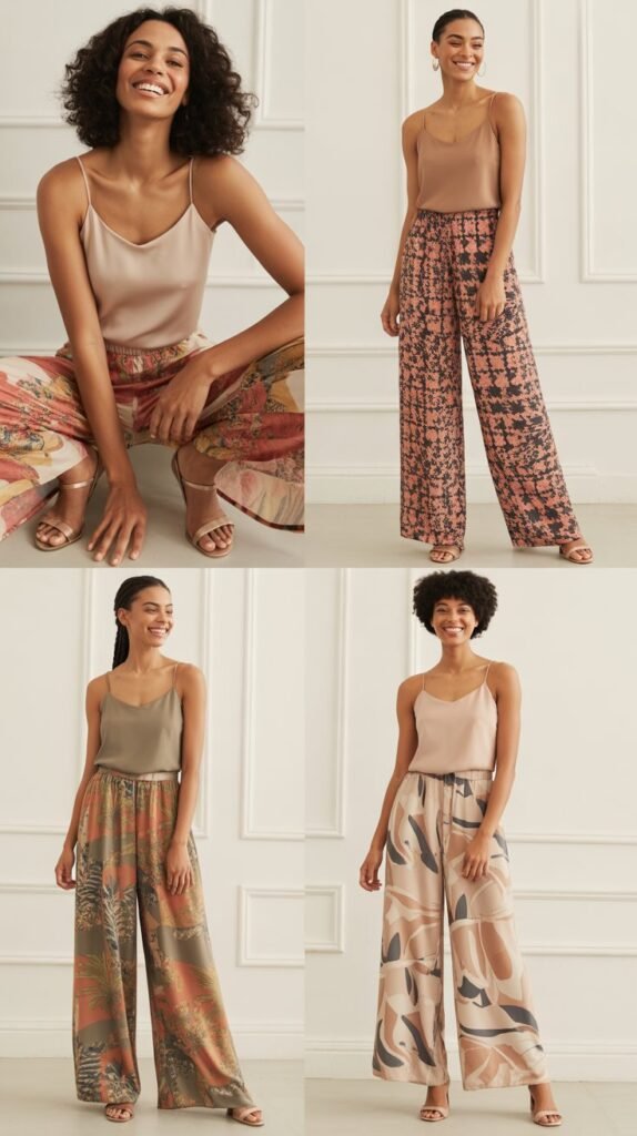  Printed Palazzo Pants with Solid Camisole