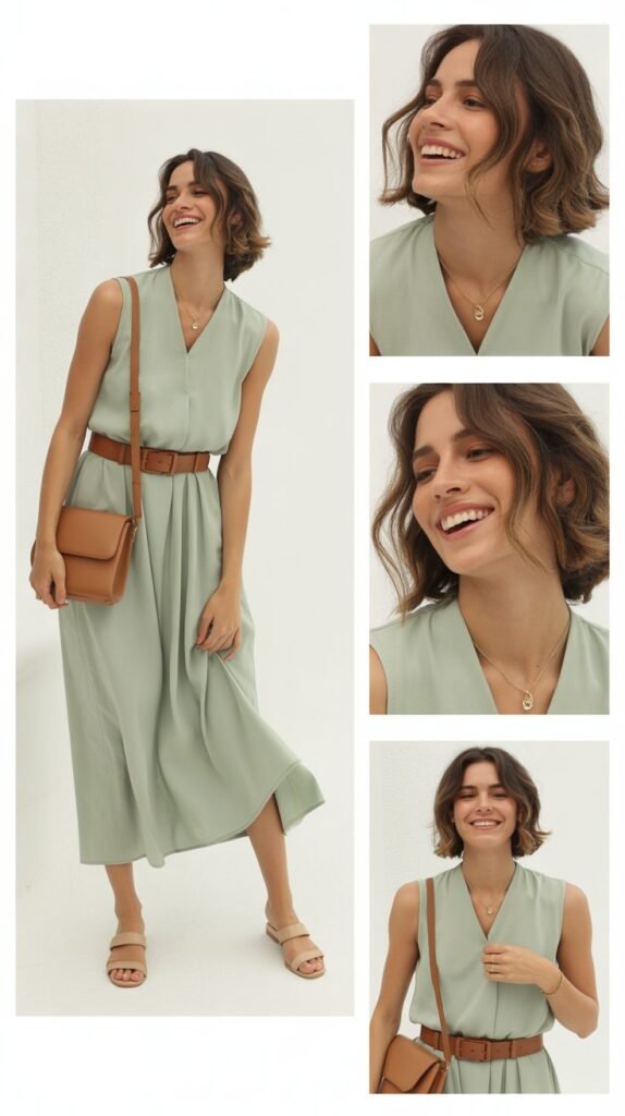  Mint Green Dress with Tan Accessories