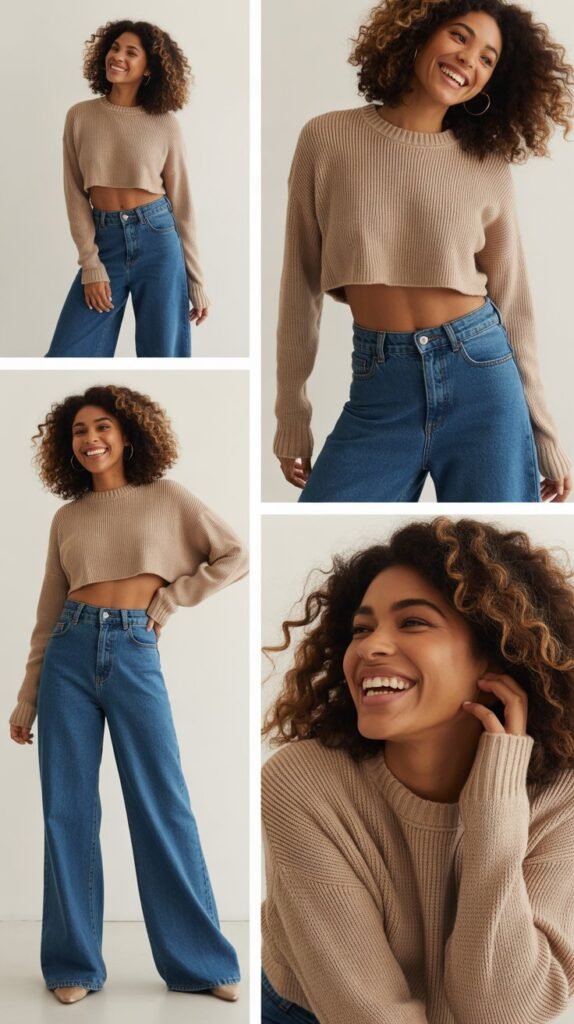  Cropped Sweater with High-Waisted Wide-Leg Jeans