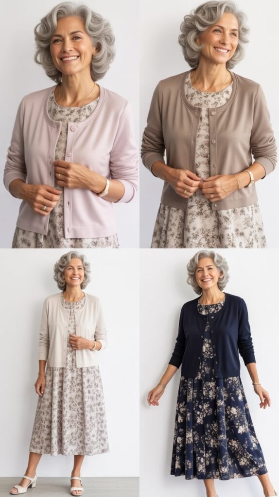  Floral Midi Dress with Cardigan