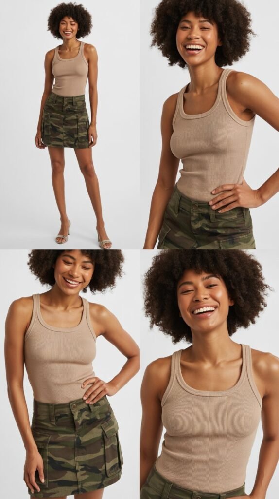 Camo Cargo Skirt with Fitted Ribbed Tank