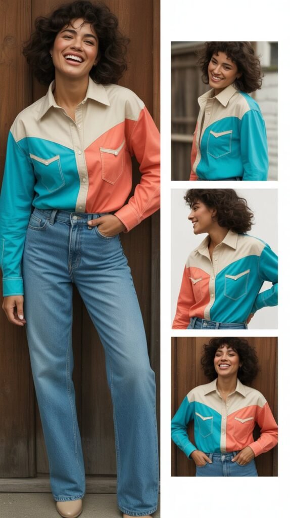  Straight Leg Jeans With Color-Block Western Shirt