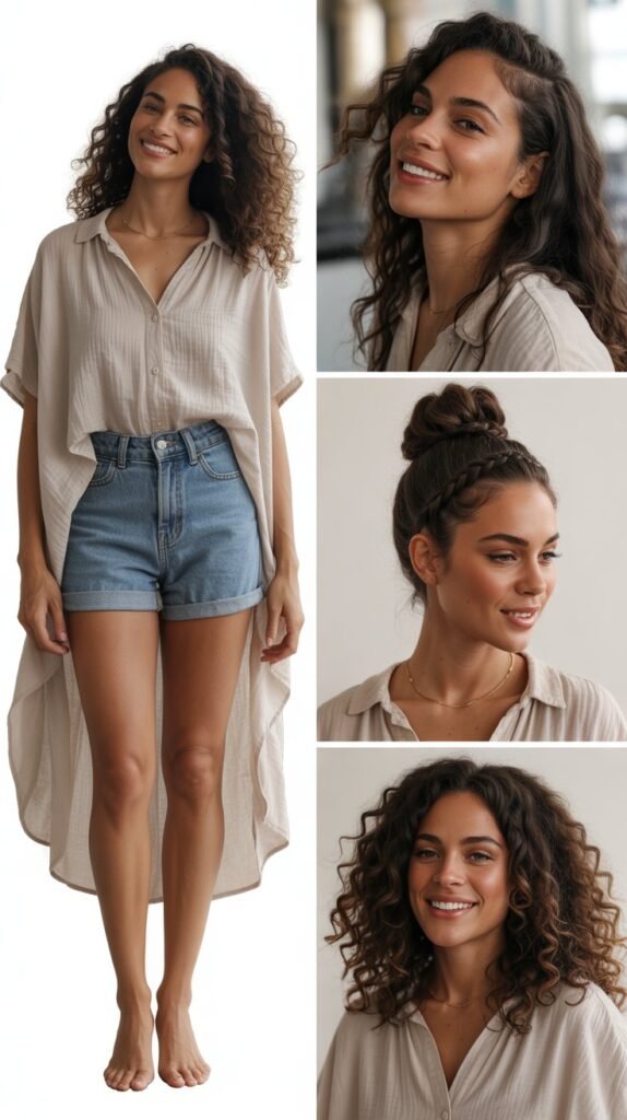 Denim Shorts with Flowy Tunic