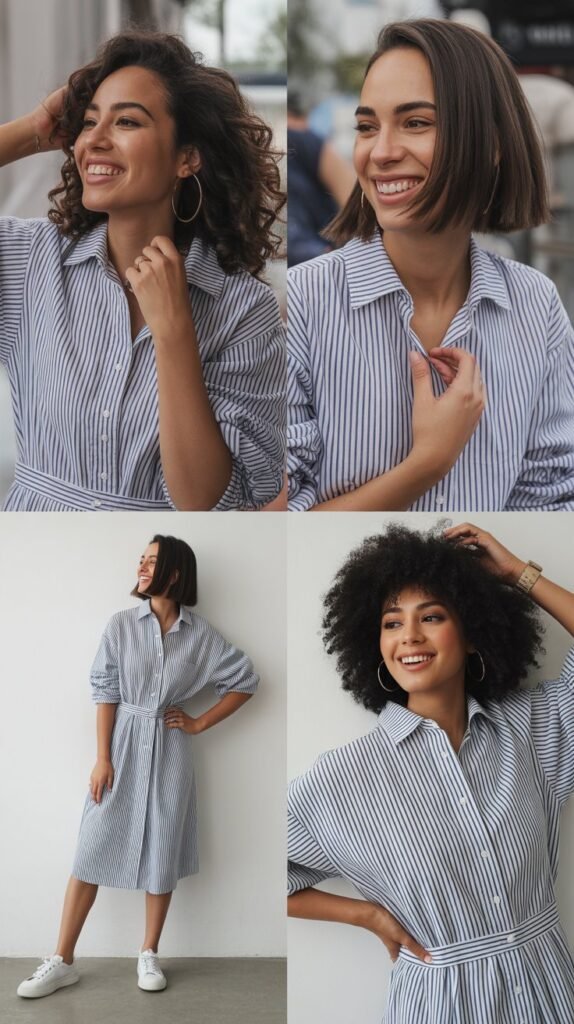  Striped Shirt Dress with Sneakers