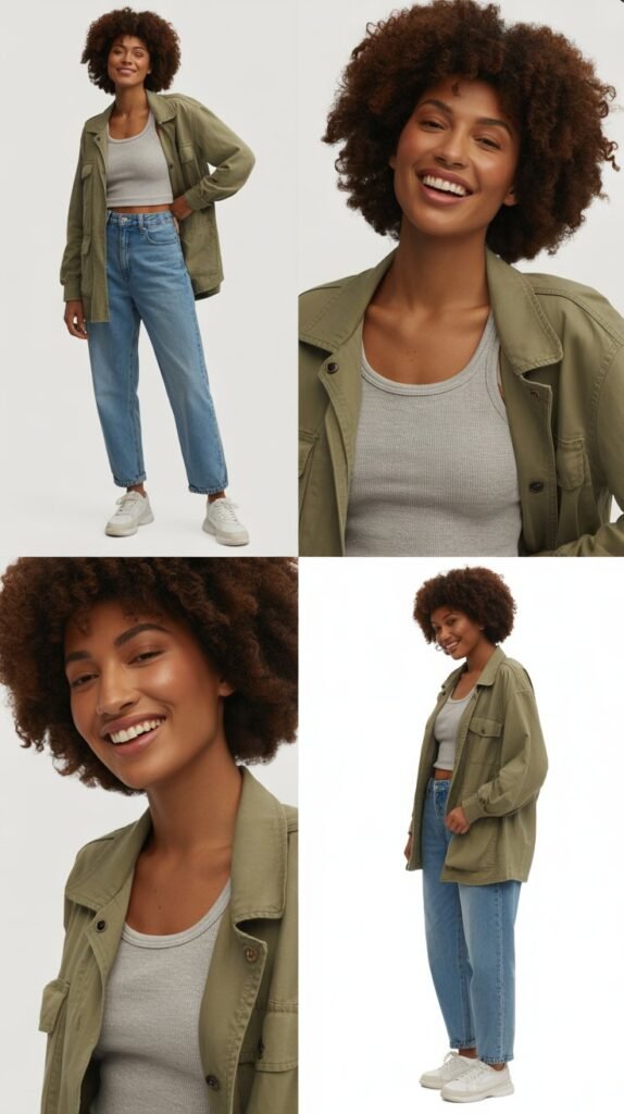  Utility Jacket Over Tank with Girlfriend Jeans