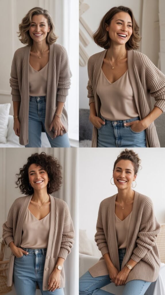  Boyfriend Cardigan with Cami and Skinny Jeans