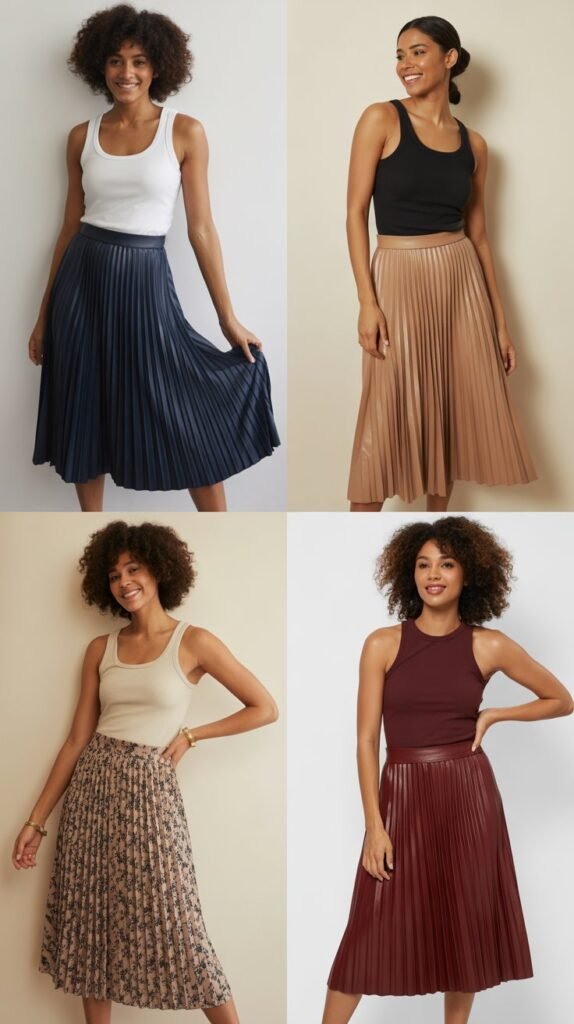 Pleated Midi Skirts with Fitted Tanks