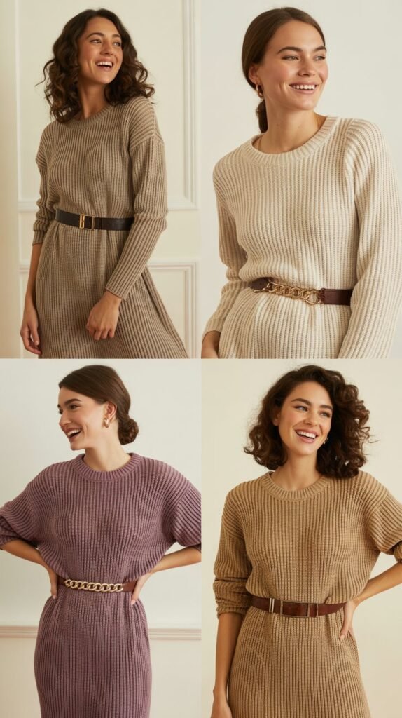 Knit Dress with Statement Belt