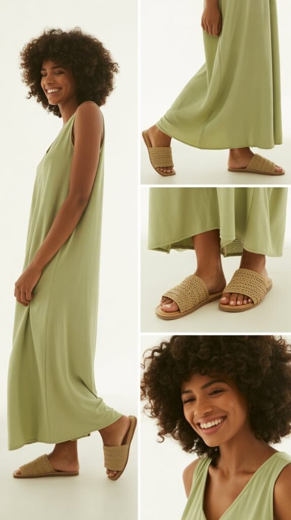 Sage Green Maxi Dress with Woven Sandals