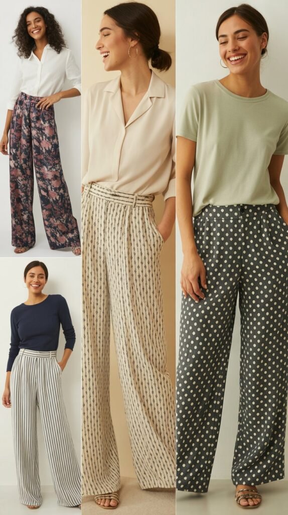 Patterned Trousers with Solid Top