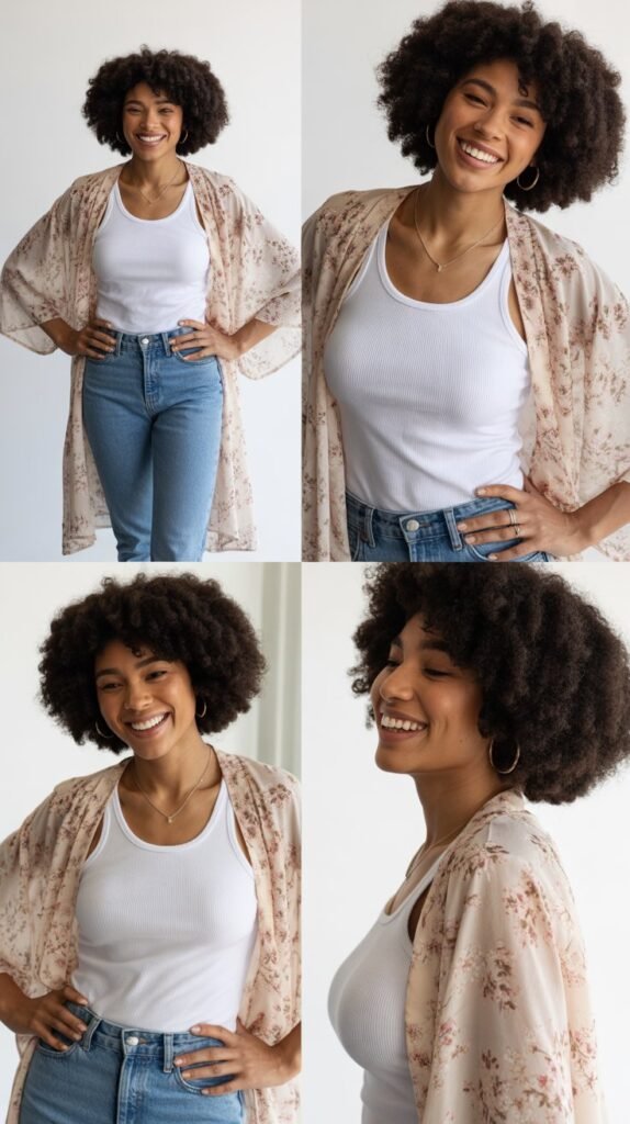 Floral Kimono over Basic Tank and Jeans