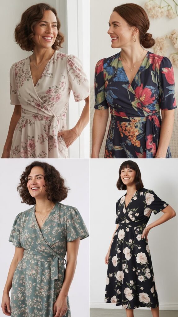  Midi Length Wrap Dress in Floral Print