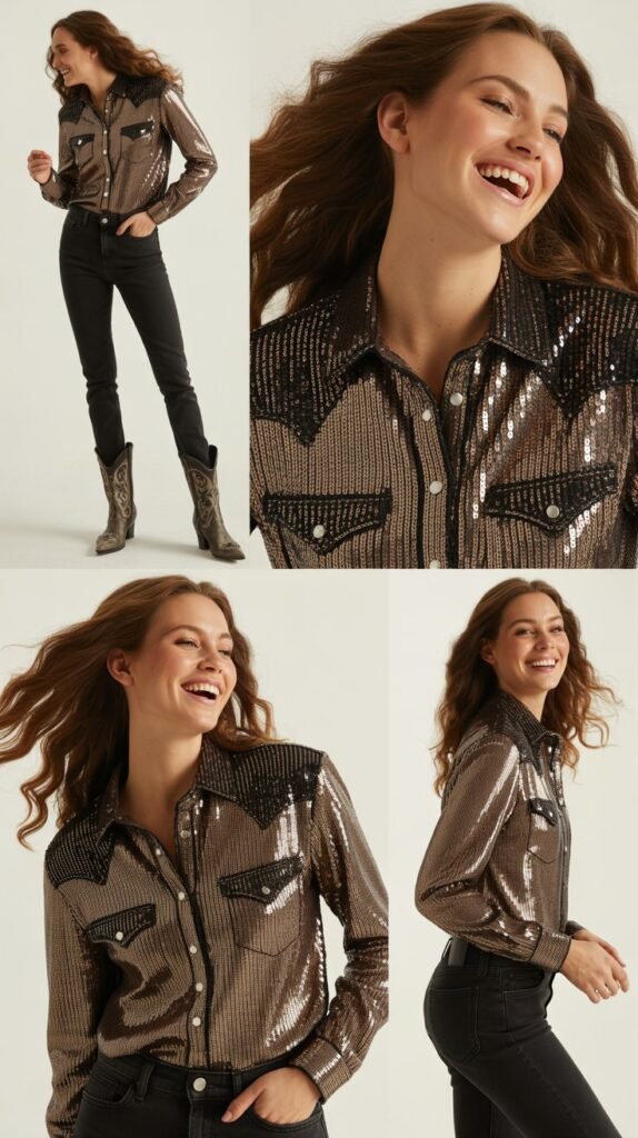  Sequin Western Shirt with Black Jeans