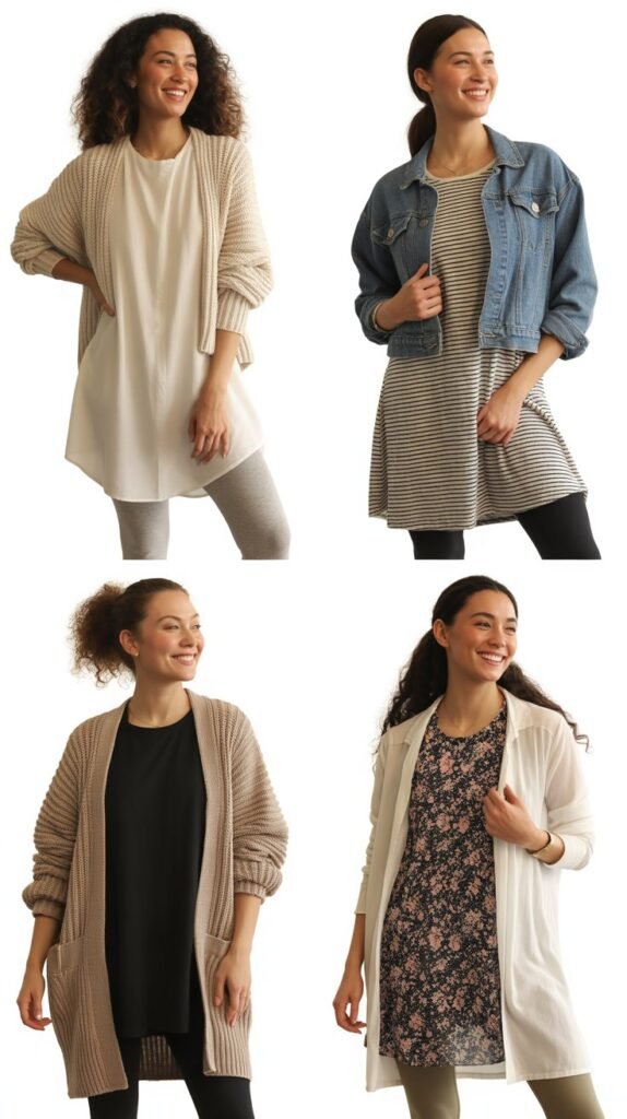  Leggings with Long Tunic and Cardigan