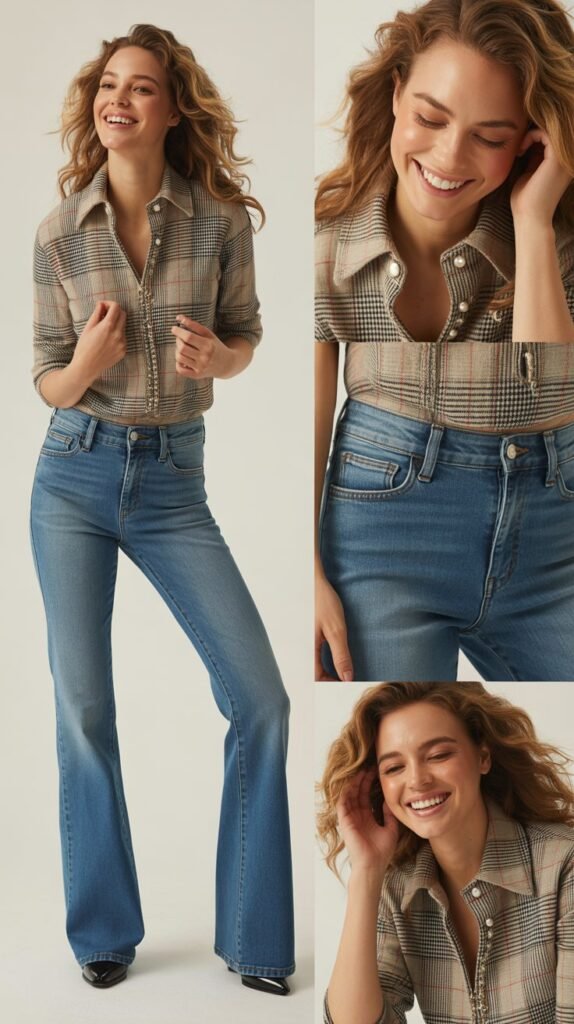 Mid-Rise Bootcut With Plaid Pearl Snap Shirt