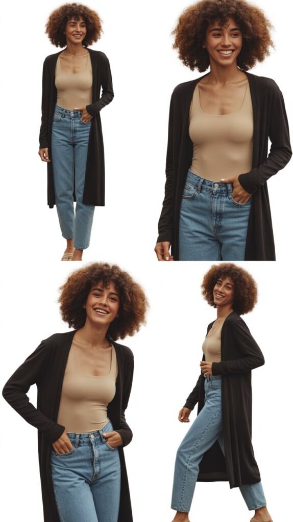  Longline Cardigan with Straight Jeans and Bodysuit