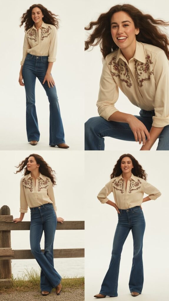 Classic Bootcut Jeans With Embroidered Western Shirt