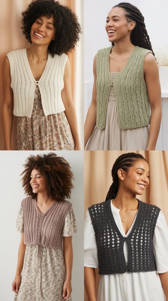 Crochet Vests Over Maxi Dresses