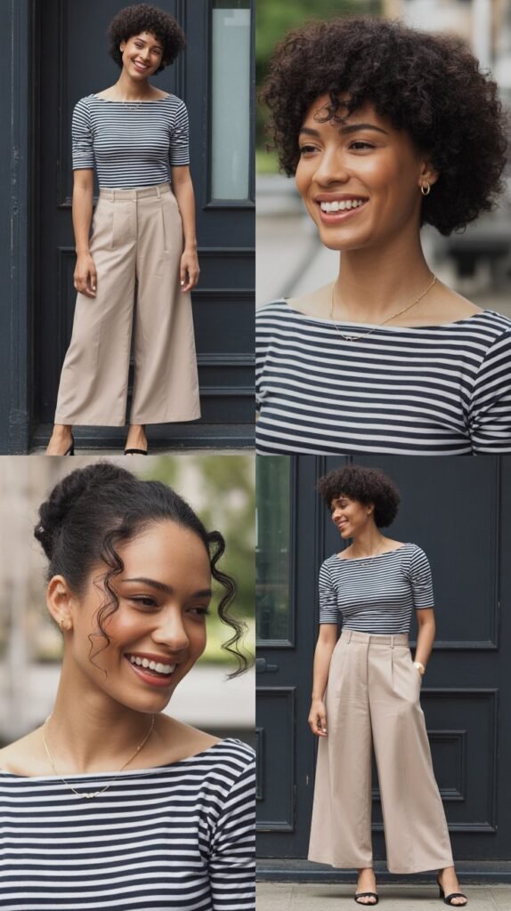 Culotte Pants with Striped Boat Neck Top