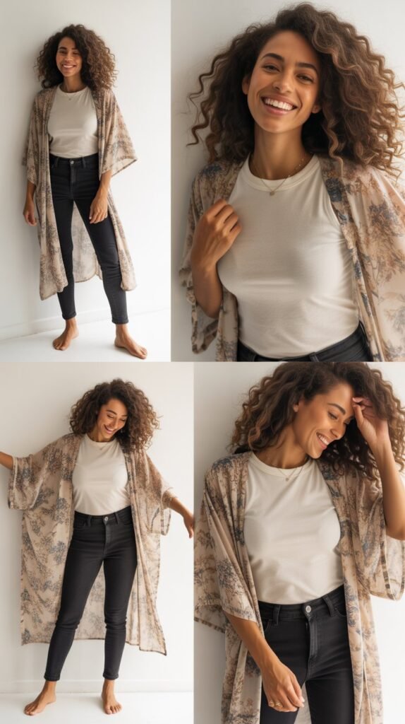  Kimono Over Tee and Skinny Jeans