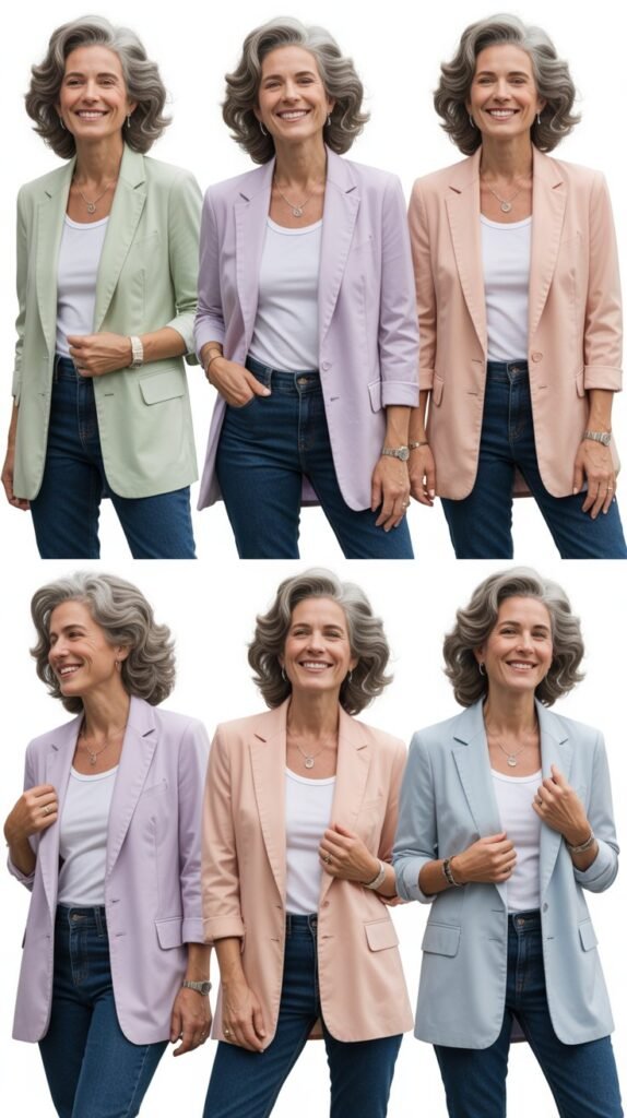 Pastel Blazer with Dark Denim