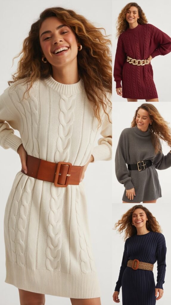  Knit Dress with Statement Belt