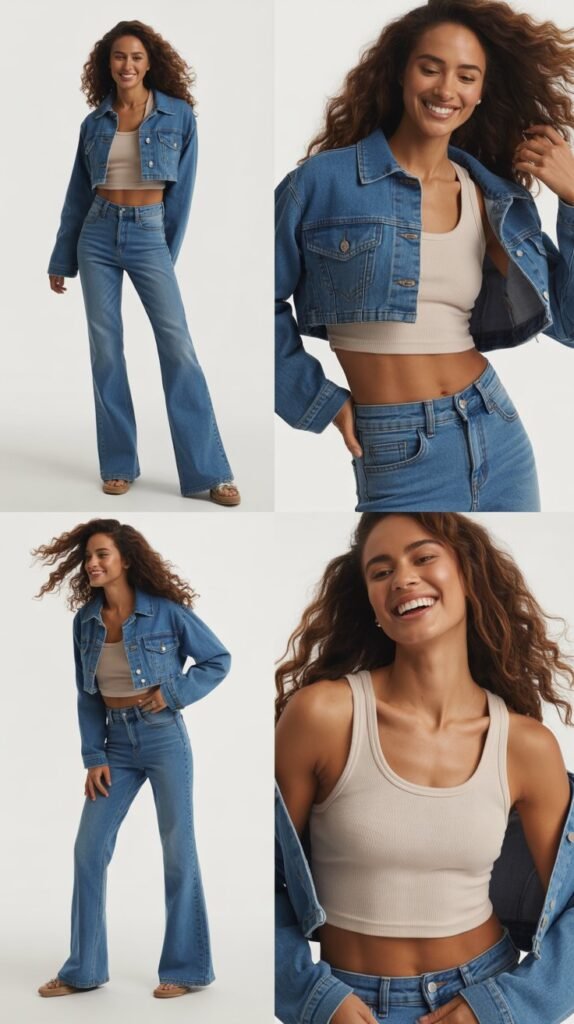 Bootcut Jeans With Cropped Denim Jacket And Tank