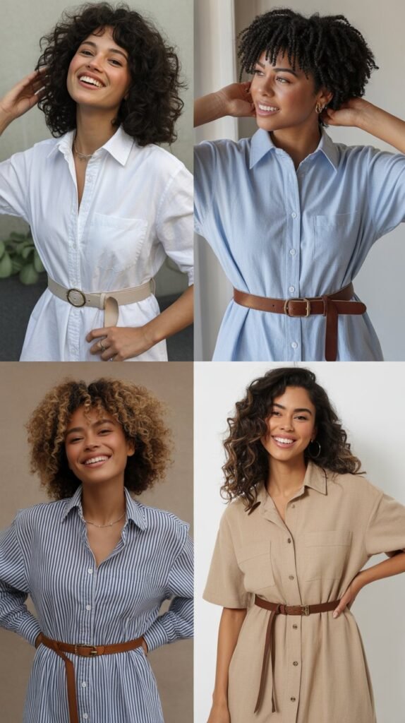 Button-Down Shirt Dress with Belt