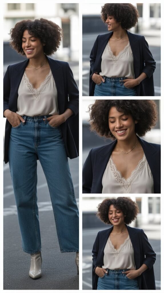 Lace-Trim Cami with Denim and Blazer