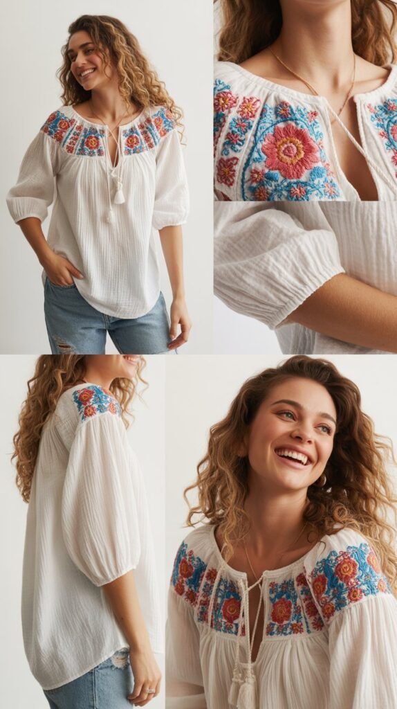 Embroidered Peasant Top for Boho Charm