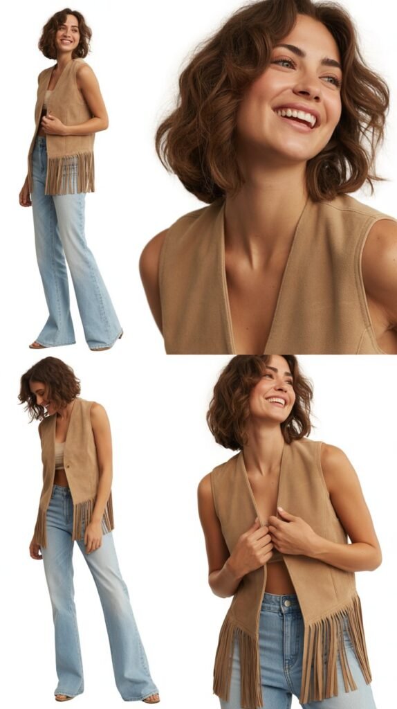 Light Wash Bootcut With Fringed Suede Vest