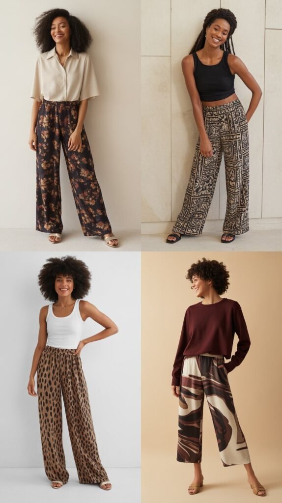  Printed Trousers with Solid Top