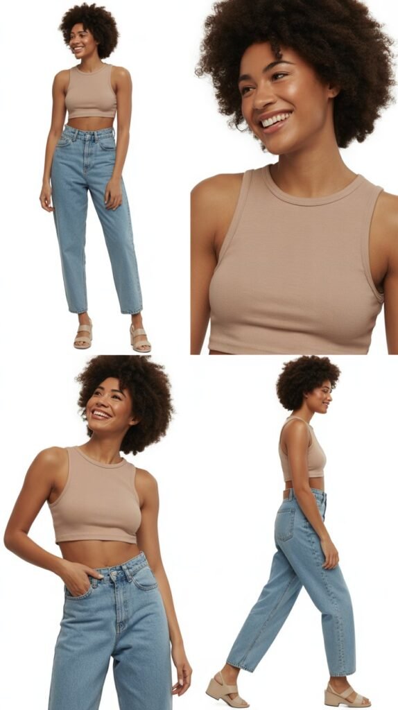 Crop Top with High-Waisted Mom Jeans