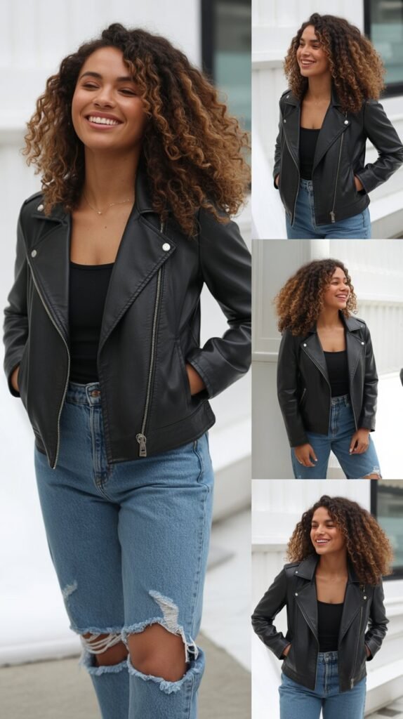Leather Jacket with Distressed Jeans