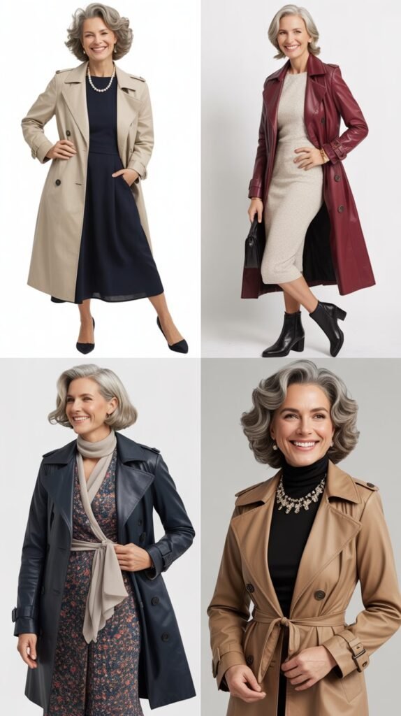 Trench Coat Over Dress Ensemble