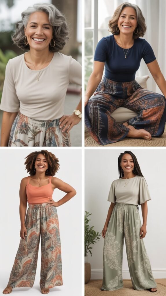  Printed Palazzo Pants with Solid Top