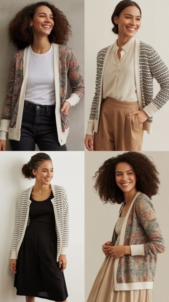 Printed Cardigan with Simple Separates