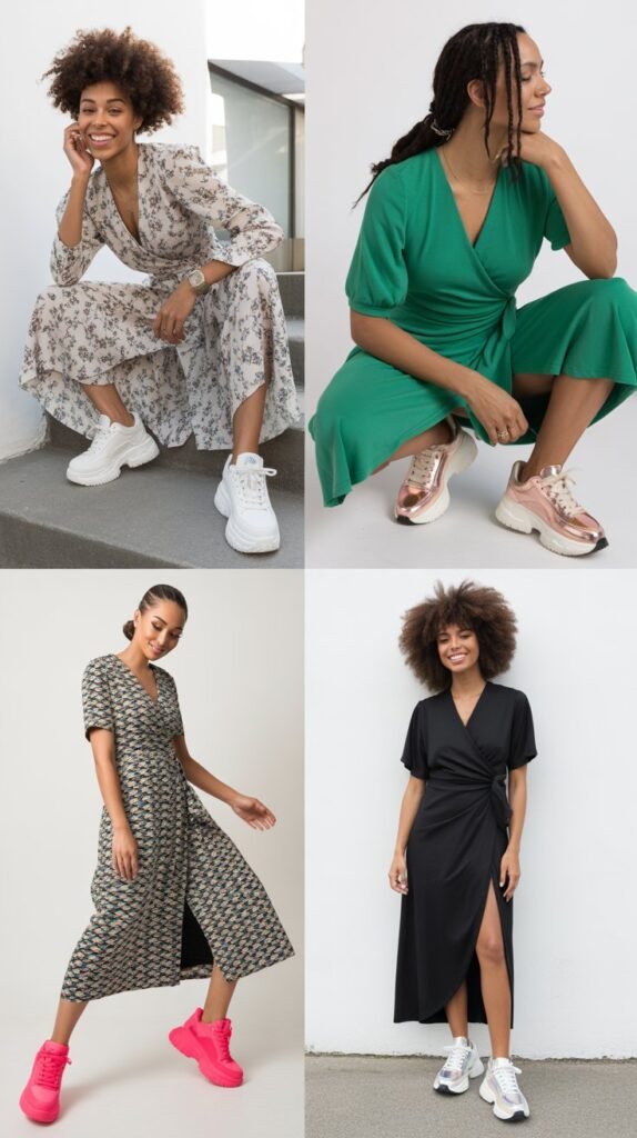  Wrap Dress with Statement Sneakers