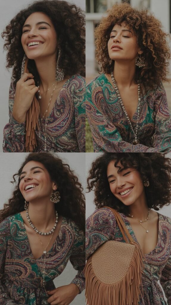 Paisley Print Dress with Fringe Accessories