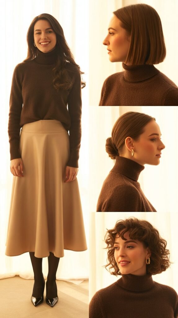 Turtleneck Sweater with A-Line Skirt