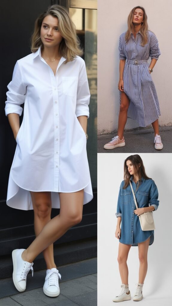 Shirt Dress with Sneakers