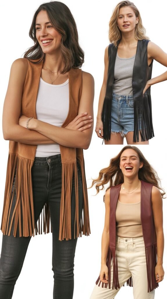 Fringe Vest Over Tank Top