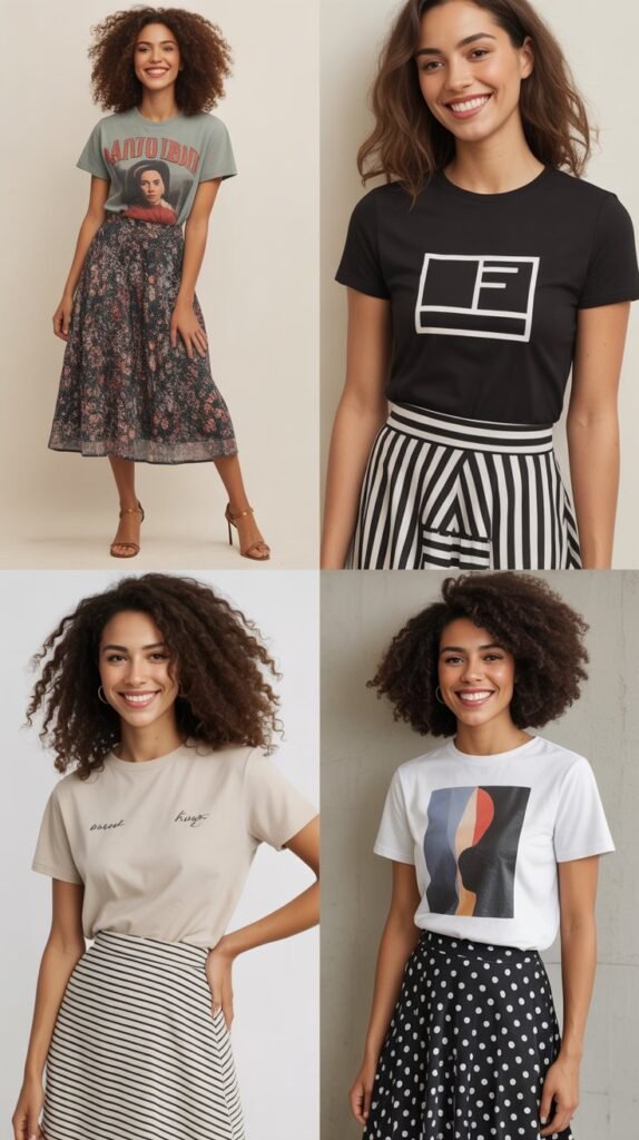  Graphic Tees with Patterned Skirts
