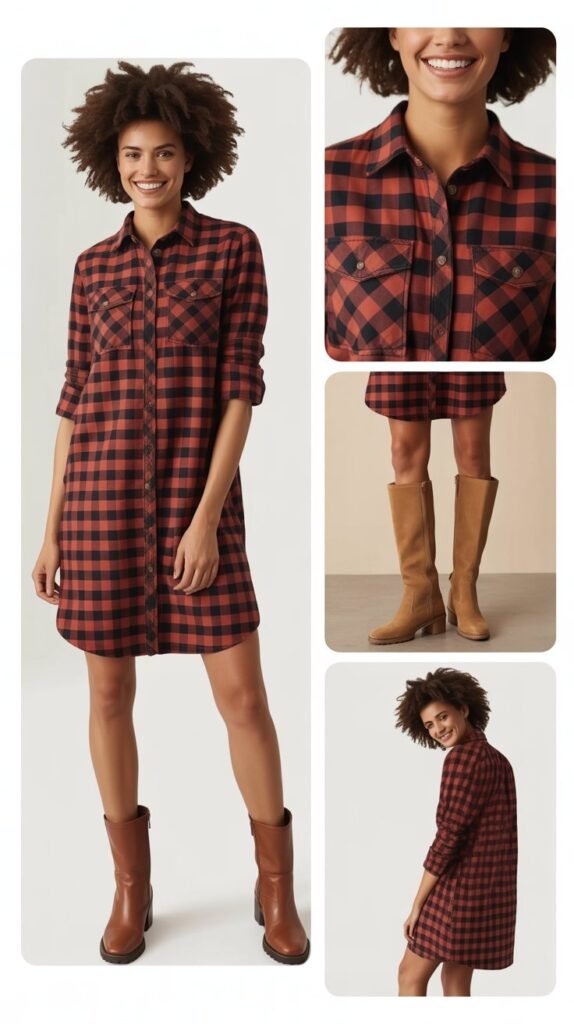  Plaid Shirt Dress with Boots