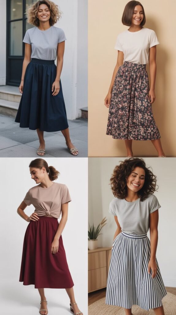 Midi Skirt with Tucked-In Tee