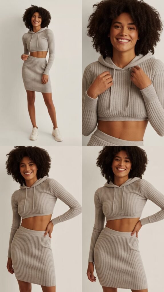 Knit Tube Skirt with Cropped Hoodie