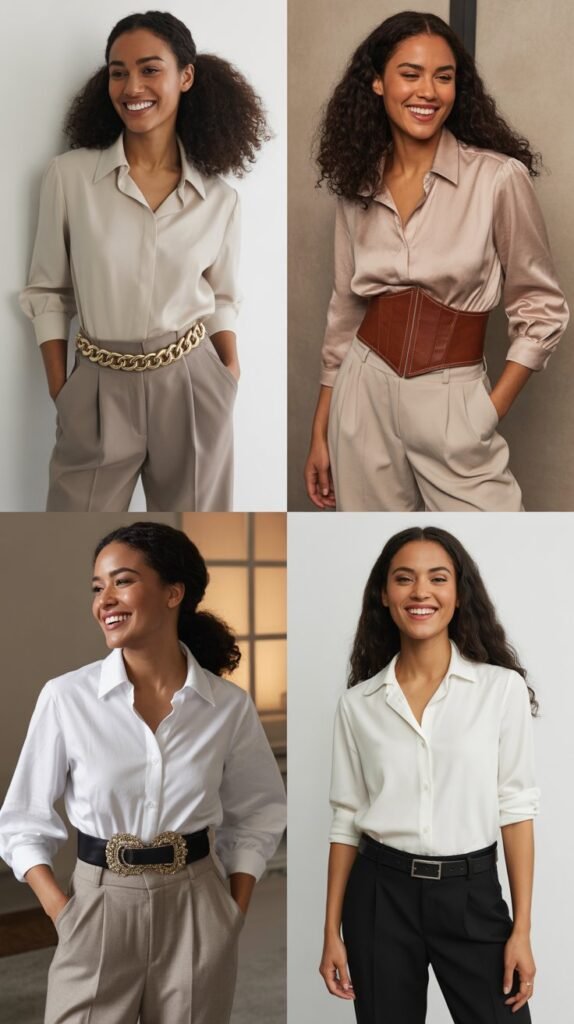 Blouse and Trouser Combination with Statement Belt