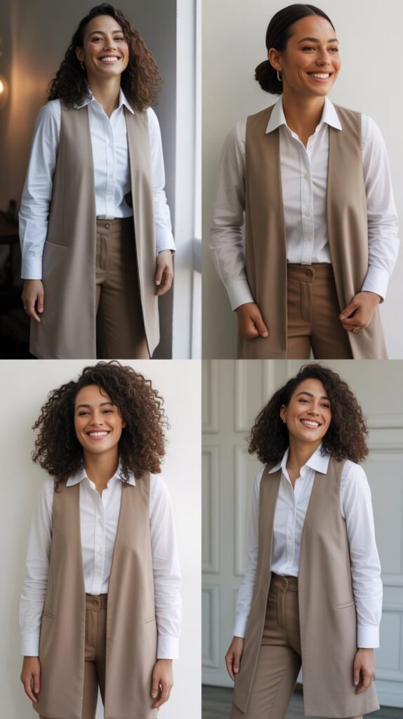 Longline Vest over Dress Shirt